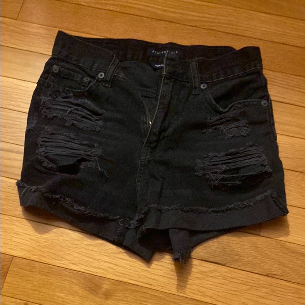Distressed Black Denim Shorts